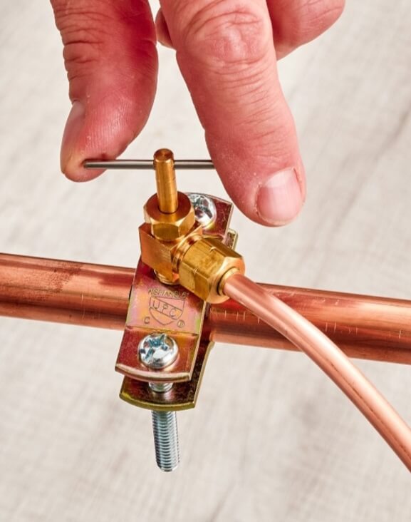 Self piercing saddle valve, refrigerator water shut off